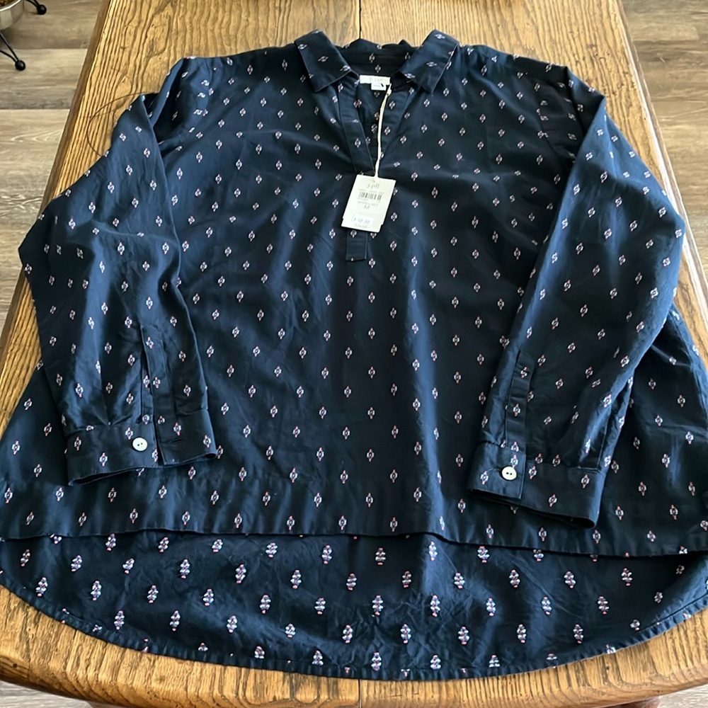 Women’s J Jill M Cotton Navy/Orange Tunic top lightweight Long sleeves medium